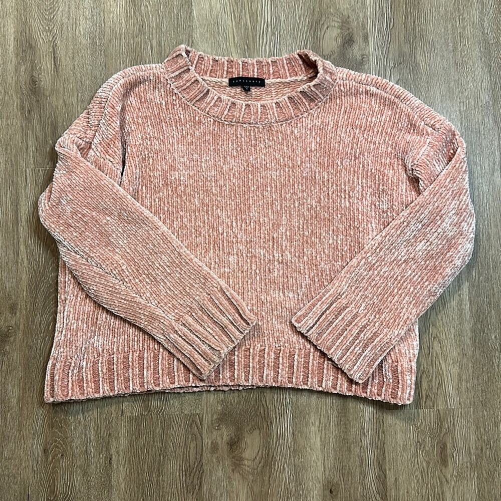 Sanctuary Chenille Cropped Sweater‎ Light Pink Size Small Women's Plush Cozy